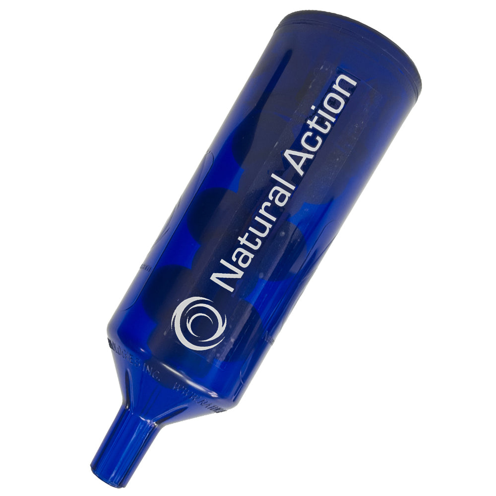 Blue Portable Structured Water Unit 'Natural Action' branding on a white background