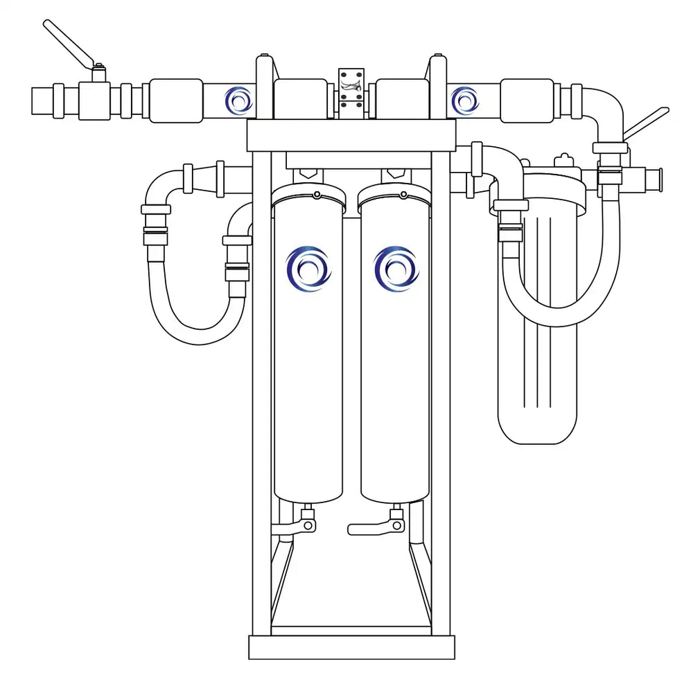 Technical drawing of Natural Action ST204 water filtration system with cylindrical tanks and piping.