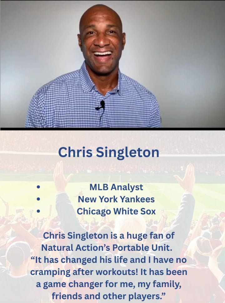 'Chris Singleton' and bullet points identifying him as an MLB analyst with New York Yankees and Chicago White Sox affiliations, plus a testimonial quote.